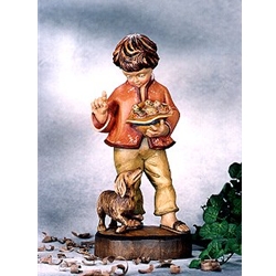 Woodcarving Boy with dog and birds