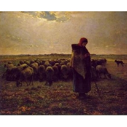 Shepherdess with Her Flock Jean Francois Millet 1864