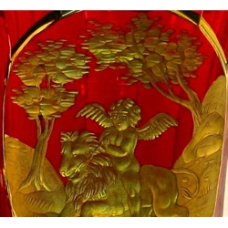 Engraved red glass cup