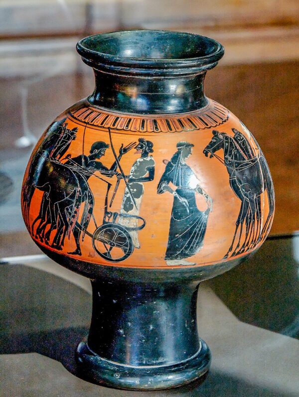 Warrior's departure. Attic black-figure psykter, ca. 525–500 BC.
