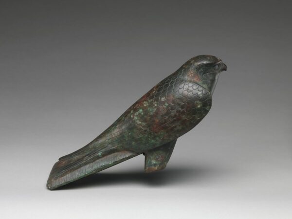 Falcon statue serving as a sarcophagus for a sacred animal
