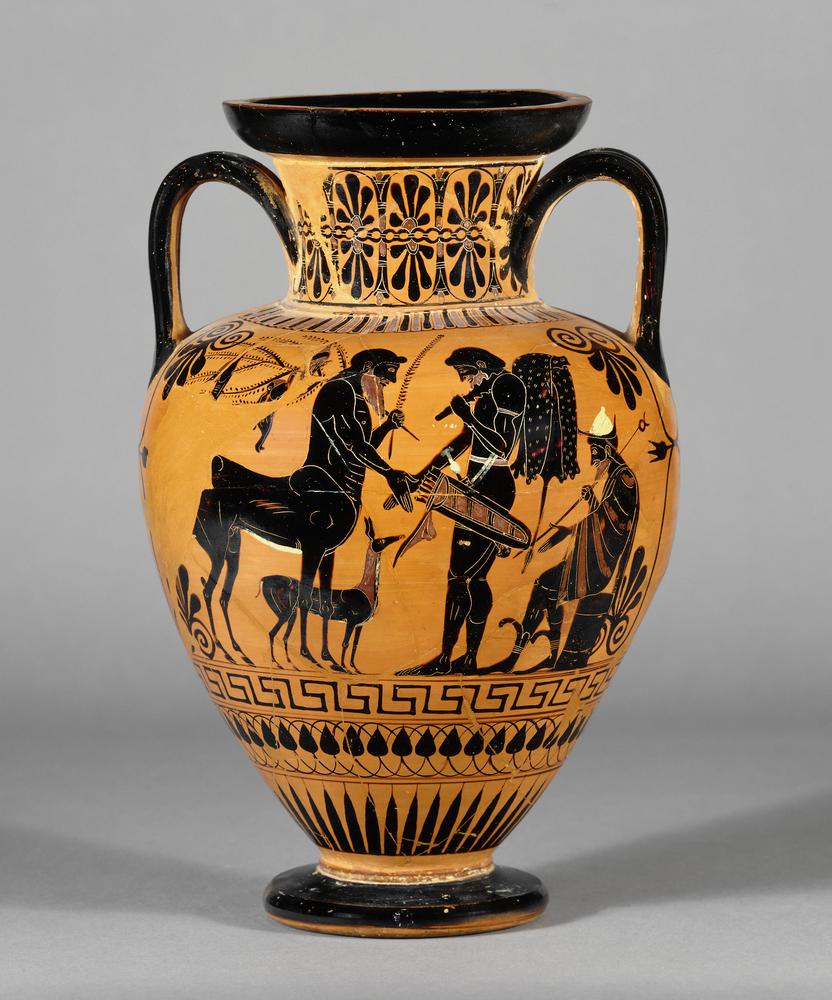 black-figured amphora. (a) Pholos receiving He black-figured amphora. (a) Pholos receiving He